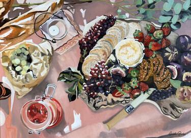 Malerei mit dem Titel "dejeuner d'été" von Amélie Bourbon, Original-Kunstwerk, Öl Auf Keilrahmen aus Holz montiert